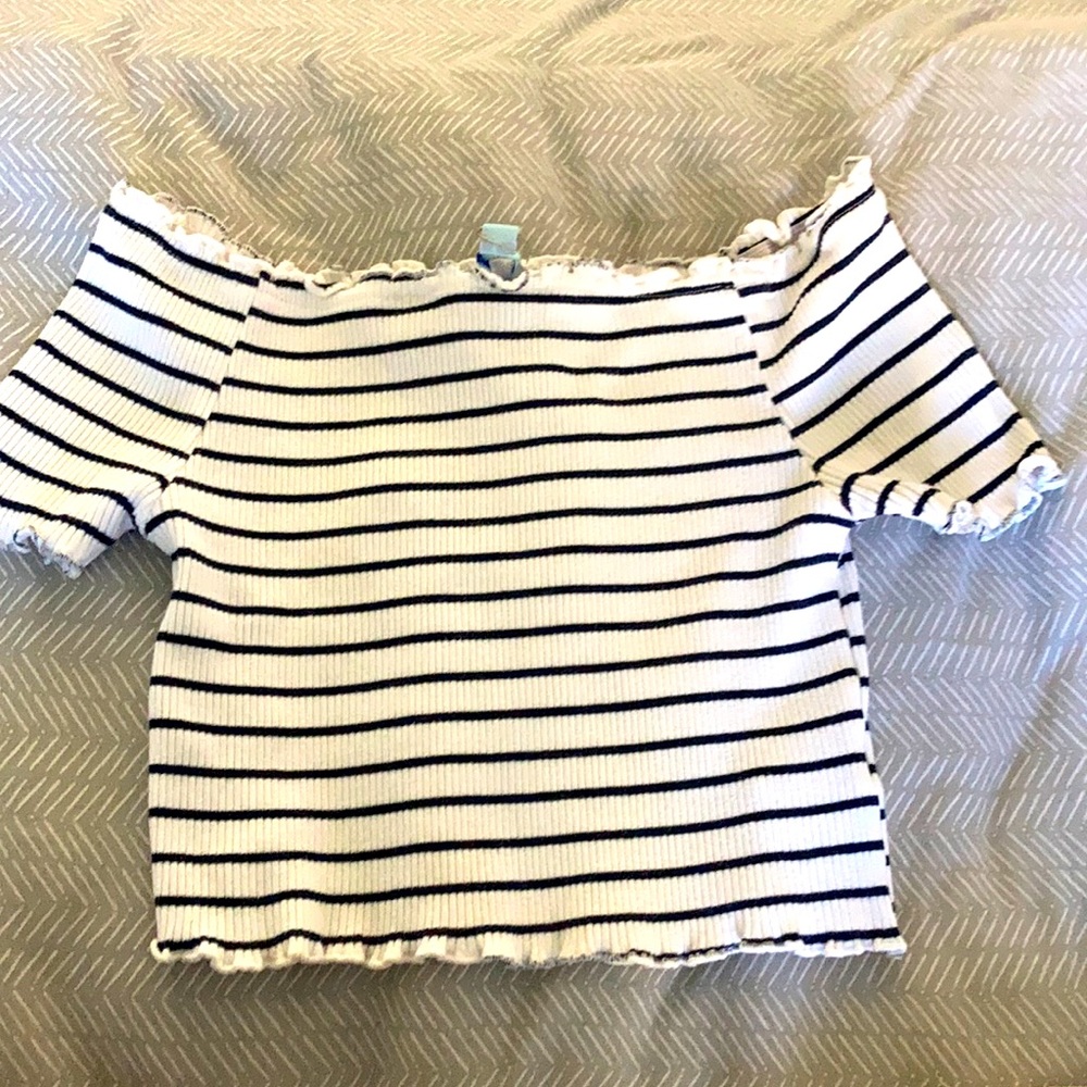 cute blue and white Striped crop top